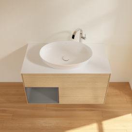 Тумба под раковину Villeroy & Boch Finion 100х50,1 см с подсветкой МДФ шпон дуба/стекло белое матовое F891GKPC