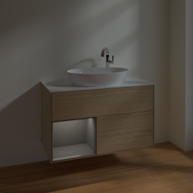 Тумба под раковину Villeroy & Boch Finion 100х50,1 см с подсветкой МДФ шпон дуба/стекло белое матовое F891GKPC