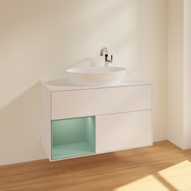 Тумба під раковину Villeroy & Boch Finion 100х50,1 см з підсвіткою МДФ білий глянцевий лак/скло біле матове F891GMGF