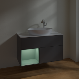 Тумба під раковину Villeroy & Boch Finion 100х50,1 см із підсвічуванням МДФ антрацит матовий лак/скло біле матове F891GMGK