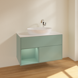 Тумба под раковину Villeroy & Boch Finion 100х50,1 см с подсветкой МДФ оливковый матовый лак/стекло белое матовое F891GMGM