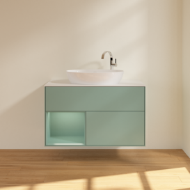 Тумба под раковину Villeroy & Boch Finion 100х50,1 см с подсветкой МДФ оливковый матовый лак/стекло белое матовое F891GMGM