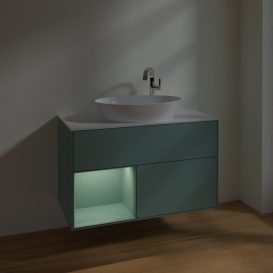 Тумба под раковину Villeroy & Boch Finion 100х50,1 см с подсветкой МДФ оливковый матовый лак/стекло белое матовое F891GMGM