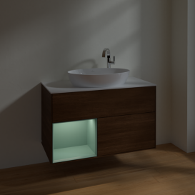 Тумба под раковину Villeroy & Boch Finion 100х50,1 см с подсветкой МДФ шпон грецкого ореха/стекло белое матовое F891GMGN