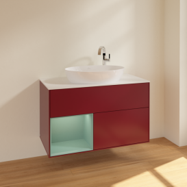 Тумба под раковину Villeroy & Boch Finion 100х50,1 см с подсветкой МДФ пион матовый лак/стекло белое матовое F891GMHB