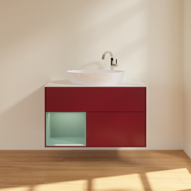 Тумба под раковину Villeroy & Boch Finion 100х50,1 см с подсветкой МДФ пион матовый лак/стекло белое матовое F891GMHB