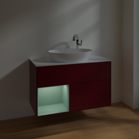 Тумба под раковину Villeroy & Boch Finion 100х50,1 см с подсветкой МДФ пион матовый лак/стекло белое матовое F891GMHB