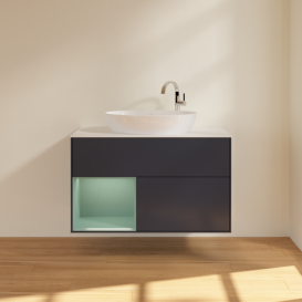 Тумба под раковину Villeroy & Boch Finion 100х50,1 см с подсветкой МДФ темно-синий матовый лак/стекло белое матовое F891GMHG