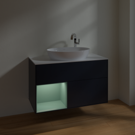 Тумба под раковину Villeroy & Boch Finion 100х50,1 см с подсветкой МДФ темно-синий матовый лак/стекло белое матовое F891GMHG