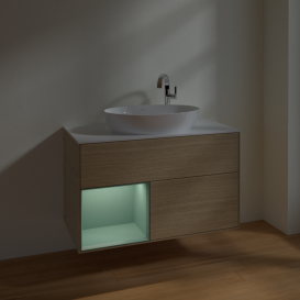 Тумба под раковину Villeroy & Boch Finion 100х50,1 см с подсветкой МДФ шпон дуба/стекло белое матовое F891GMPC