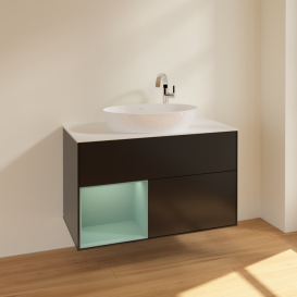 Тумба под раковину Villeroy & Boch Finion 100х50,1 см с подсветкой МДФ черный матовый лак/стекло белое матовое F891GMPD