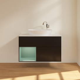 Тумба под раковину Villeroy & Boch Finion 100х50,1 см с подсветкой МДФ черный матовый лак/стекло белое матовое F891GMPD