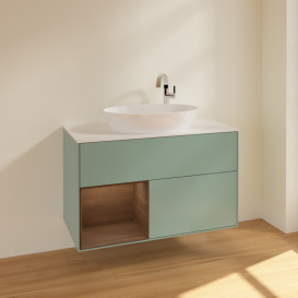 Тумба под раковину Villeroy & Boch Finion 100х50,1 см с подсветкой МДФ оливковый матовый лак/стекло белое матовое F891GNGM