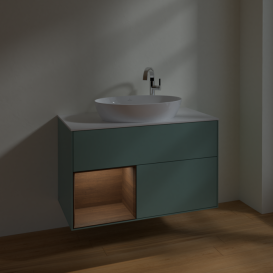 Тумба под раковину Villeroy & Boch Finion 100х50,1 см с подсветкой МДФ оливковый матовый лак/стекло белое матовое F891GNGM