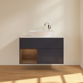 Тумба под раковину Villeroy & Boch Finion 100х50,1 см с подсветкой МДФ темно-синий матовый лак/стекло белое матовое F891GNHG