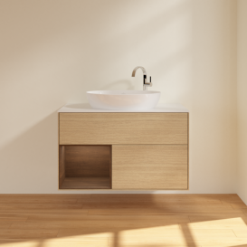 Тумба под раковину Villeroy & Boch Finion 100х50,1 см с подсветкой МДФ шпон дуба/стекло белое матовое F891GNPC