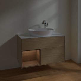 Тумба под раковину Villeroy & Boch Finion 100х50,1 см с подсветкой МДФ шпон дуба/стекло белое матовое F891GNPC