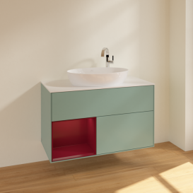 Тумба под раковину Villeroy & Boch Finion 100х50,1 см с подсветкой МДФ оливковый матовый лак/стекло белое матовое F891HBGM