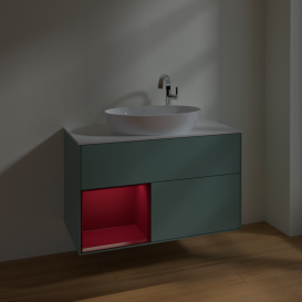 Тумба под раковину Villeroy & Boch Finion 100х50,1 см с подсветкой МДФ оливковый матовый лак/стекло белое матовое F891HBGM