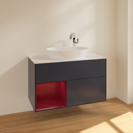 Тумба под раковину Villeroy & Boch Finion 100х50,1 см с подсветкой МДФ темно-синий матовый лак/стекло белое матовое F891HBHG