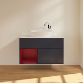 Тумба под раковину Villeroy & Boch Finion 100х50,1 см с подсветкой МДФ темно-синий матовый лак/стекло белое матовое F891HBHG