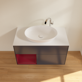 Тумба под раковину Villeroy & Boch Finion 100х50,1 см с подсветкой МДФ темно-синий матовый лак/стекло белое матовое F891HBHG