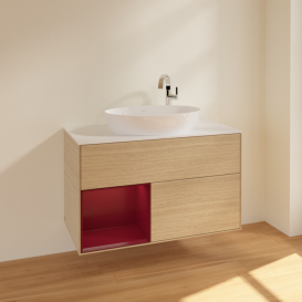 Тумба под раковину Villeroy & Boch Finion 100х50,1 см с подсветкой МДФ шпон дуба/стекло белое матовое F891HBPC