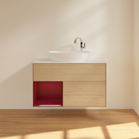 Тумба под раковину Villeroy & Boch Finion 100х50,1 см с подсветкой МДФ шпон дуба/стекло белое матовое F891HBPC