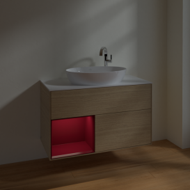 Тумба под раковину Villeroy & Boch Finion 100х50,1 см с подсветкой МДФ шпон дуба/стекло белое матовое F891HBPC