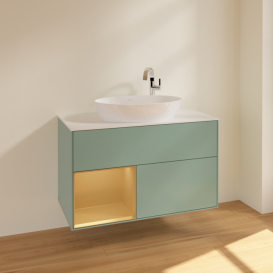 Тумба под раковину Villeroy & Boch Finion 100х50,1 см с подсветкой МДФ оливковый матовый лак/стекло белое матовое F891HFGM