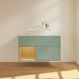 Тумба под раковину Villeroy & Boch Finion 100х50,1 см с подсветкой МДФ оливковый матовый лак/стекло белое матовое F891HFGM