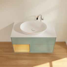 Тумба под раковину Villeroy & Boch Finion 100х50,1 см с подсветкой МДФ оливковый матовый лак/стекло белое матовое F891HFGM