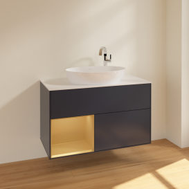 Тумба под раковину Villeroy & Boch Finion 100х50,1 см с подсветкой МДФ темно-синий матовый лак/стекло белое матовое F891HFHG