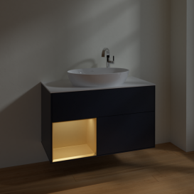 Тумба под раковину Villeroy & Boch Finion 100х50,1 см с подсветкой МДФ темно-синий матовый лак/стекло белое матовое F891HFHG