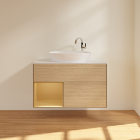 Тумба під раковину Villeroy & Boch Finion 100х50,1 см із підсвічуванням МДФ шпон дуба/скло біле матове F891HFPC