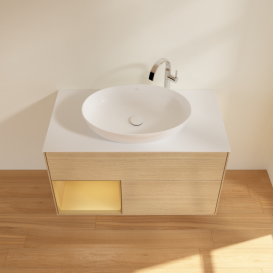 Тумба під раковину Villeroy & Boch Finion 100х50,1 см із підсвічуванням МДФ шпон дуба/скло біле матове F891HFPC