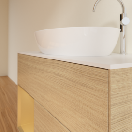 Тумба під раковину Villeroy & Boch Finion 100х50,1 см із підсвічуванням МДФ шпон дуба/скло біле матове F891HFPC