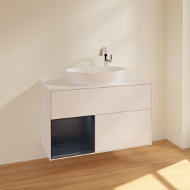 Тумба під раковину Villeroy & Boch Finion 100х50,1 см з підсвіткою МДФ білий глянцевий лак/скло біле матове F891HGGF