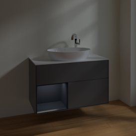 Тумба под раковину Villeroy & Boch Finion 100х50,1 см с подсветкой МДФ антрацит матовый лак/стекло белое матовое F891HGGK