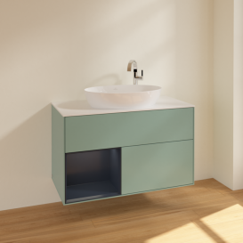 Тумба под раковину Villeroy & Boch Finion 100х50,1 см с подсветкой МДФ оливковый матовый лак/стекло белое матовое F891HGGM