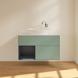 Тумба под раковину Villeroy & Boch Finion 100х50,1 см с подсветкой МДФ оливковый матовый лак/стекло белое матовое F891HGGM