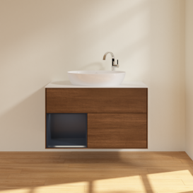 Тумба под раковину Villeroy & Boch Finion 100х50,1 см с подсветкой МДФ шпон грецкого ореха/стекло белое матовое F891HGGN