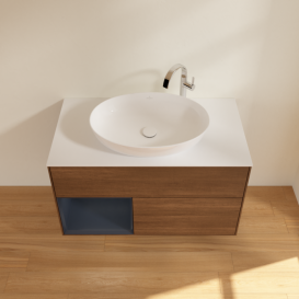 Тумба под раковину Villeroy & Boch Finion 100х50,1 см с подсветкой МДФ шпон грецкого ореха/стекло белое матовое F891HGGN