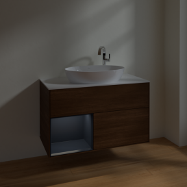 Тумба под раковину Villeroy & Boch Finion 100х50,1 см с подсветкой МДФ шпон грецкого ореха/стекло белое матовое F891HGGN