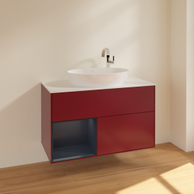 Тумба под раковину Villeroy & Boch Finion 100х50,1 см с подсветкой МДФ пион матовый лак/стекло белое матовое F891HGHB