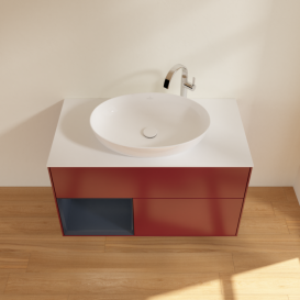 Тумба под раковину Villeroy & Boch Finion 100х50,1 см с подсветкой МДФ пион матовый лак/стекло белое матовое F891HGHB