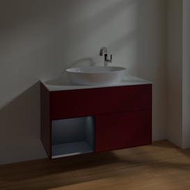 Тумба под раковину Villeroy & Boch Finion 100х50,1 см с подсветкой МДФ пион матовый лак/стекло белое матовое F891HGHB