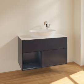 Тумба под раковину Villeroy & Boch Finion 100х50,1 см с подсветкой МДФ темно-синий матовый лак/стекло белое матовое F891HGHG