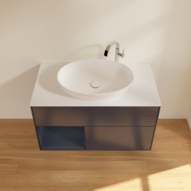 Тумба под раковину Villeroy & Boch Finion 100х50,1 см с подсветкой МДФ темно-синий матовый лак/стекло белое матовое F891HGHG