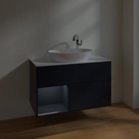 Тумба под раковину Villeroy & Boch Finion 100х50,1 см с подсветкой МДФ темно-синий матовый лак/стекло белое матовое F891HGHG